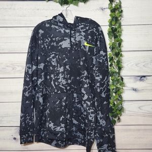 EUC! Nike Men's Abstract Therma Fit Pullover Hoodie black w neon green XXL